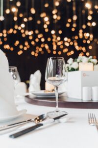 wine glass, table setting, party, glass, cutlery, celebration, decoration, decorative, lights, wedding, bokeh, table setting, party, party, party, party, party, wedding