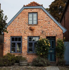 house, brick house, residential house, bricks, front view